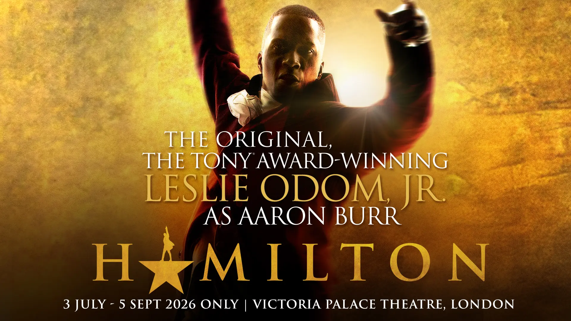 Hamilton poster with Leslie Odom, Jr as Aaron Burr