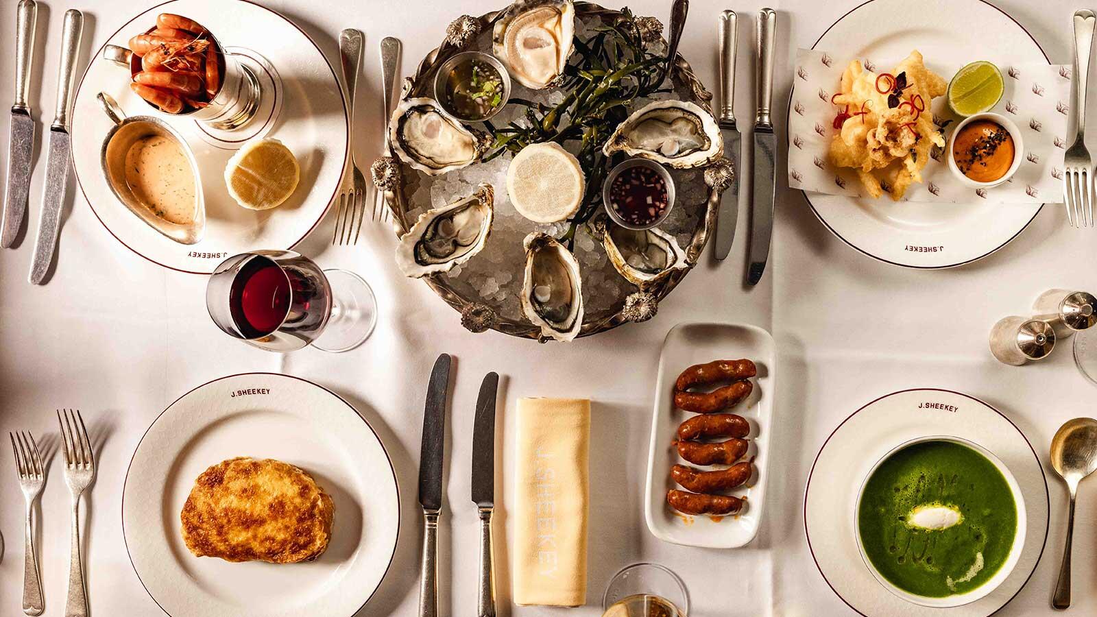 Birds eye view of food on table at J.Sheekey