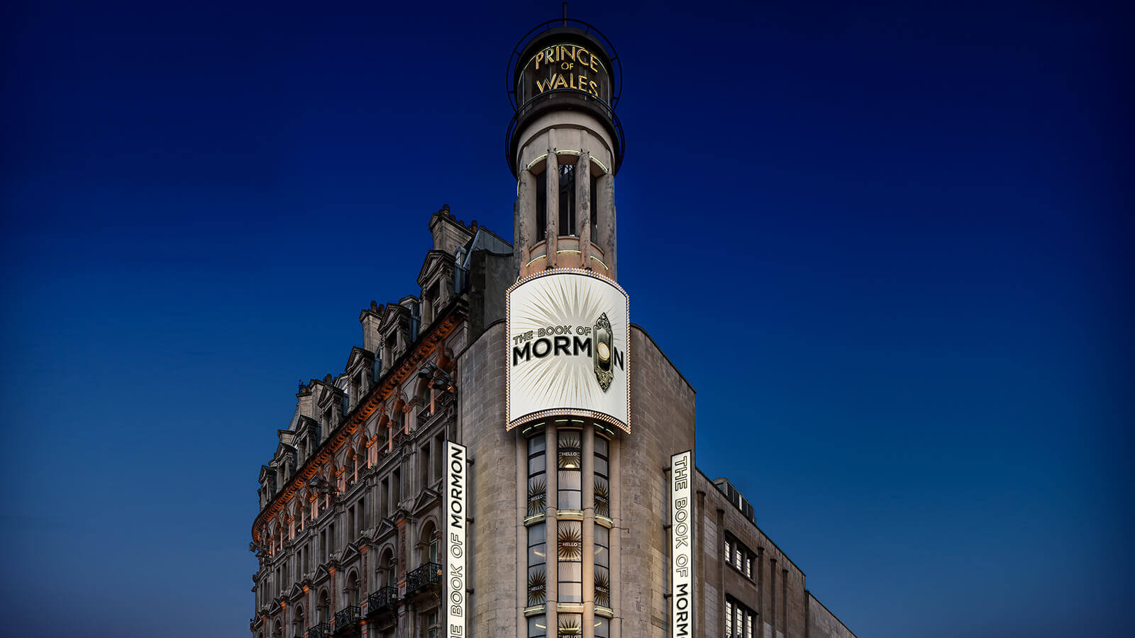Prince of Wales Theatre exterior at night