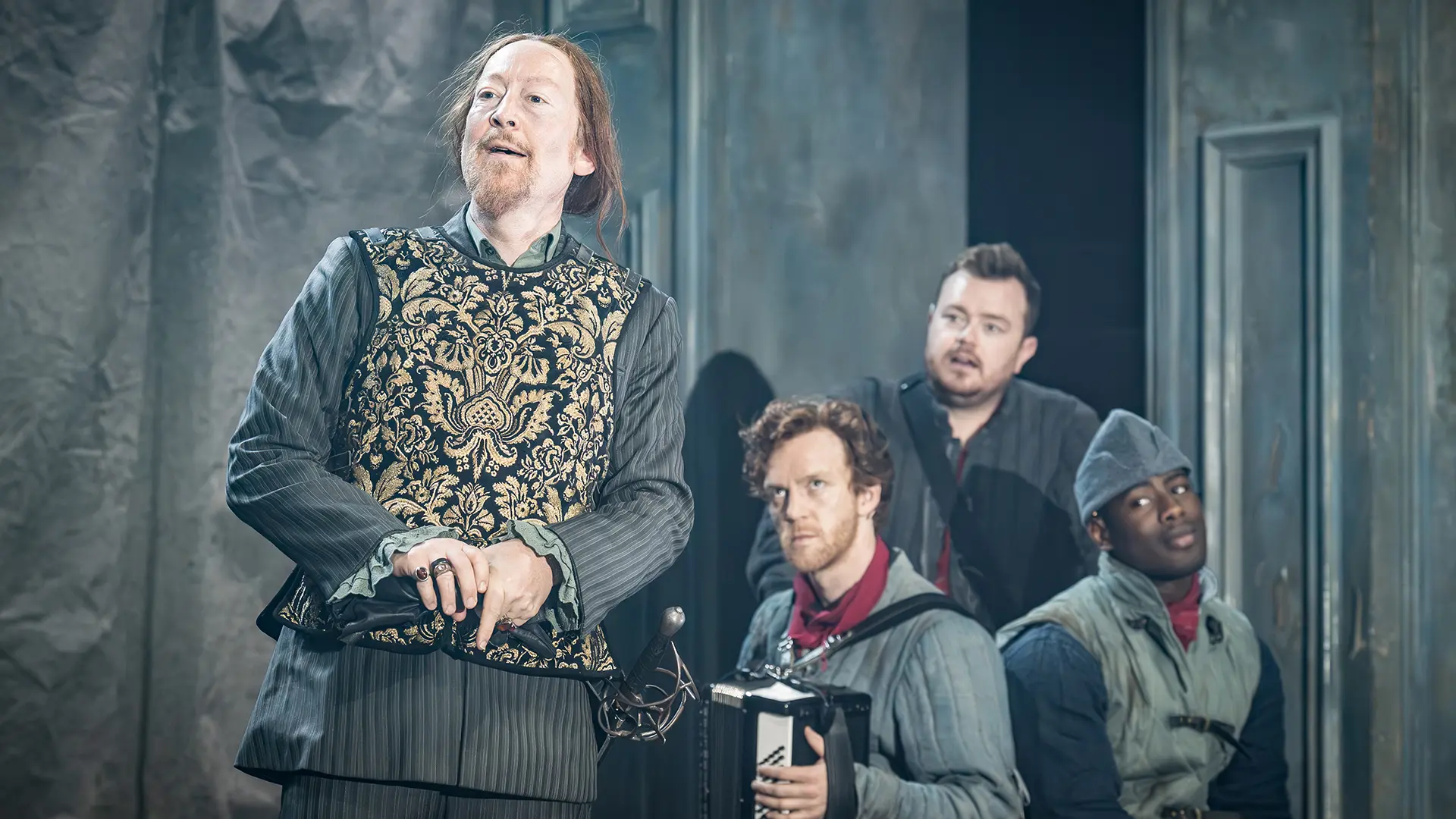 Cyrano de Bergerac production cast. Photography by Marc Brenner
