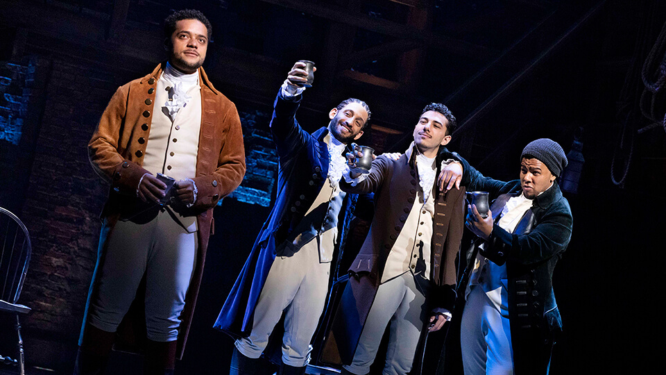 Reuben Joseph as Hamilton, Waylon Jacobs, Jake Halsey Jones and Emile-Ruddock. Photo by Danny Kaan