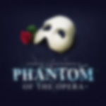 The poster for The Phantom of the Opera, including the Phantom’s white mask, a red rose, and the title of the show beneath, where the word Phantom resembles glass shattering.